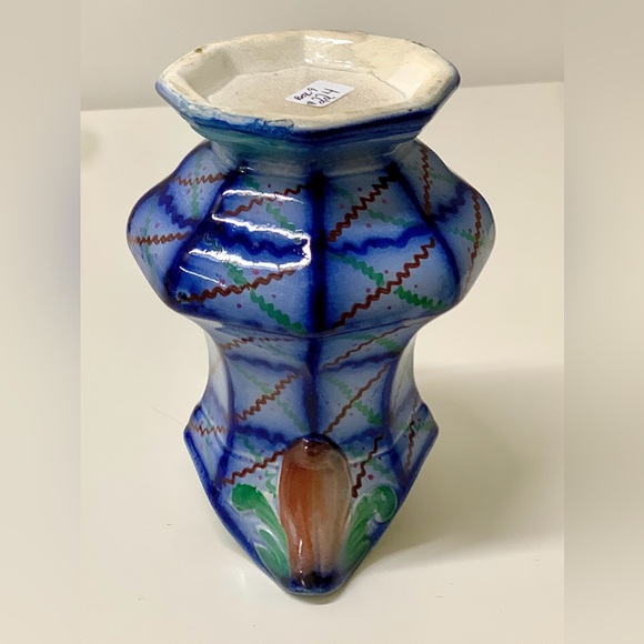 19th Century Antique Gaudy Ironstone Flow Blue Squiggle Grid Pattern Jug Pitcher - Picture 16 of 16